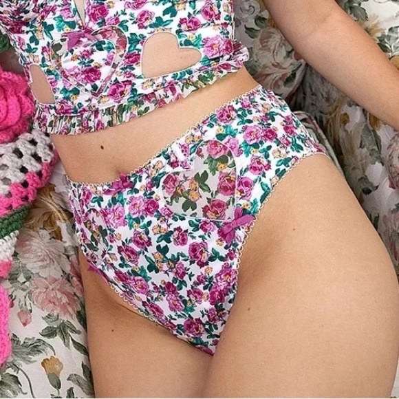 For Love And Lemons Heart Bloom High-waist Panty Multi-Color Floral Medium NEW - Picture 4 of 5